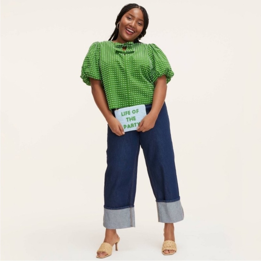 Kate Spade x Target Green/White Puff Sleeve Top Size XXS NWT - Picture 3 of 12